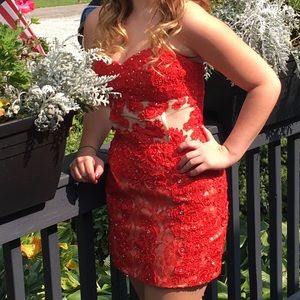 Red Short Floral Homecoming Dress!!